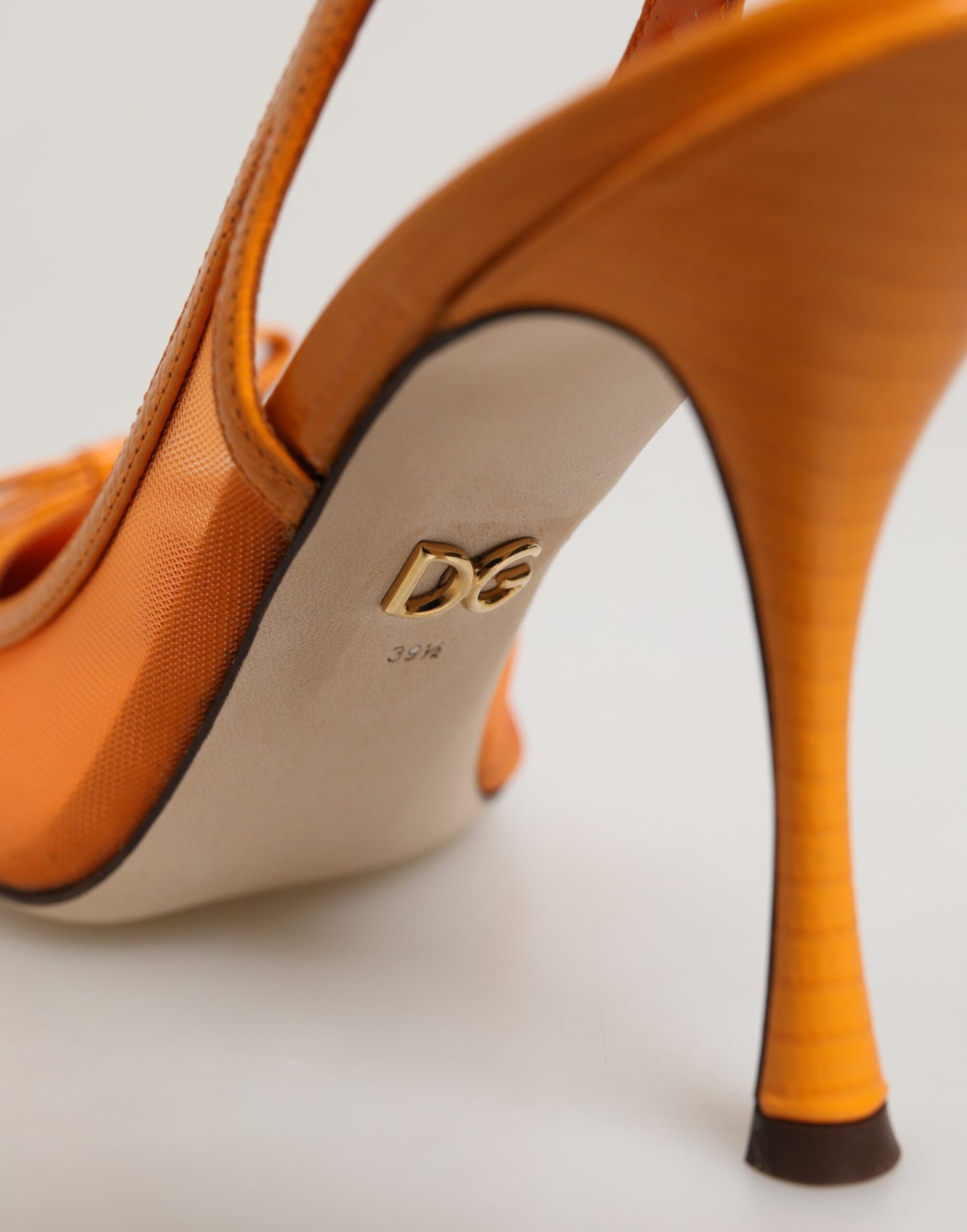Orange Leather Mesh Heels Slingback  Shoes