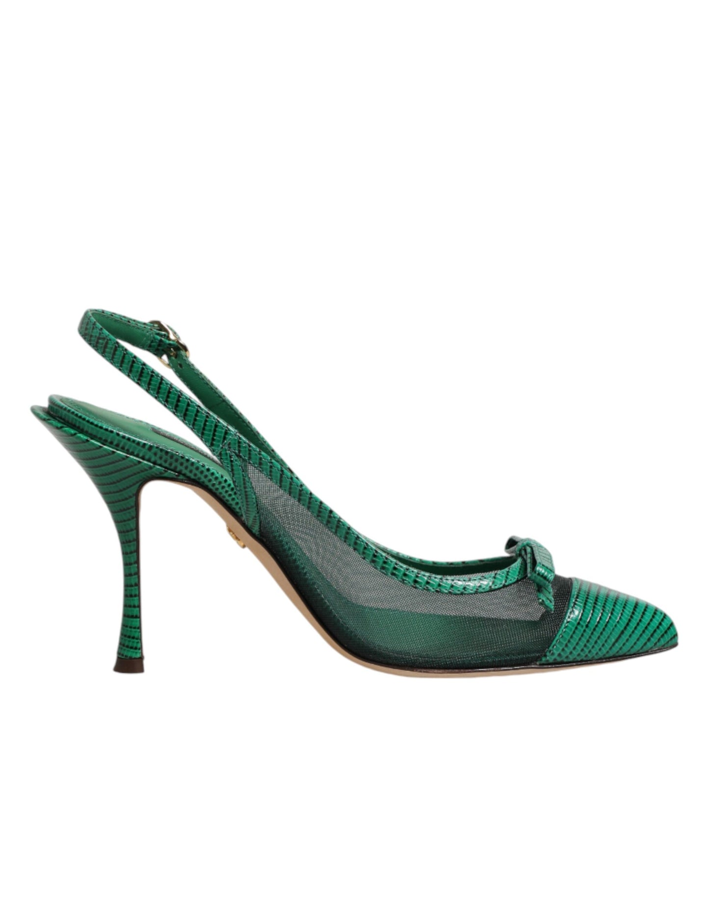 Green Leather Mesh Heels Slingback  Shoes