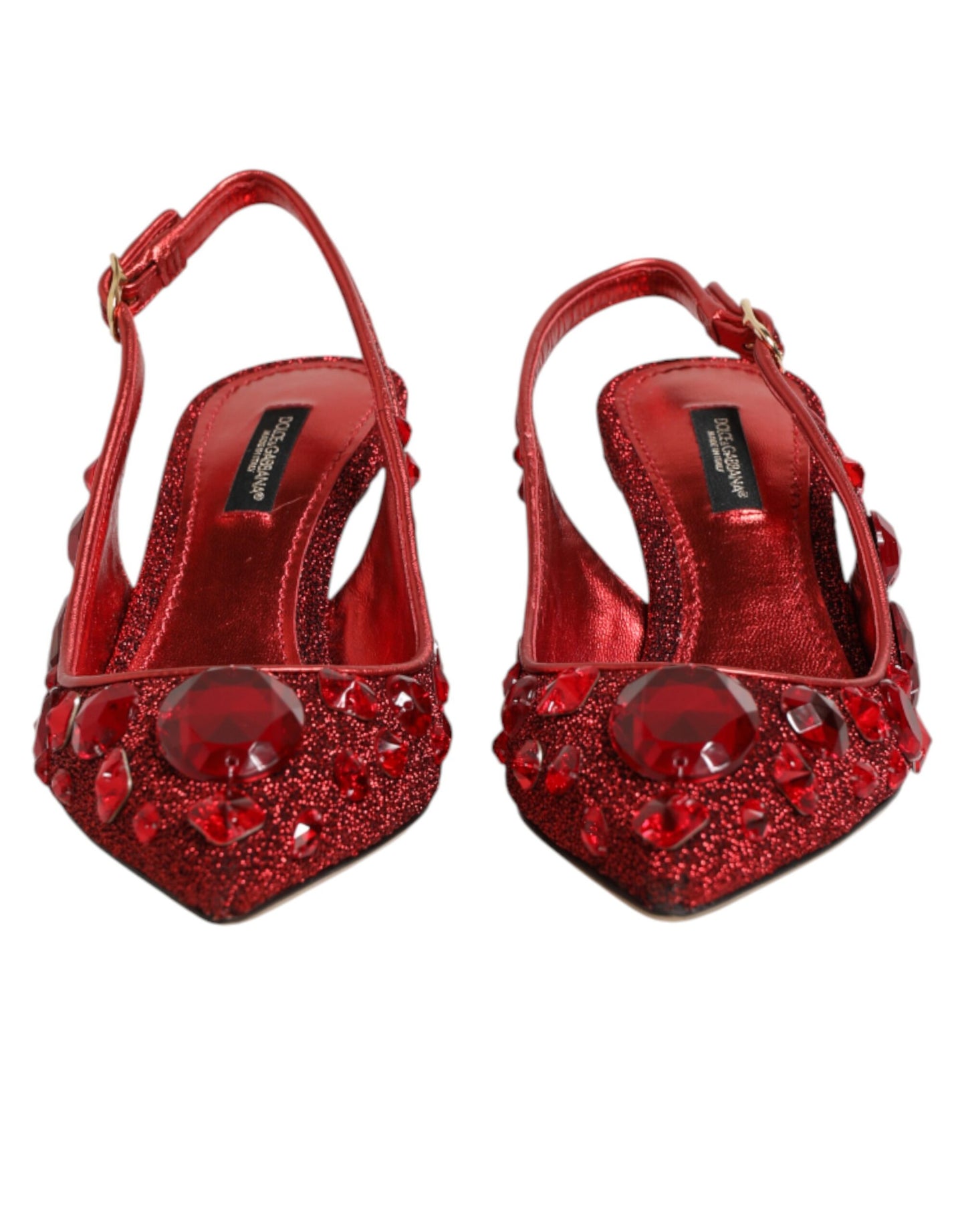 Red Crystal Embellished Slingbacks Shoes