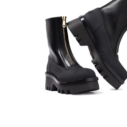 Black Calfskin Lace-Up Boots