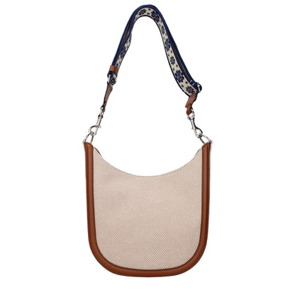 Beige Fabric Crossbody Bag