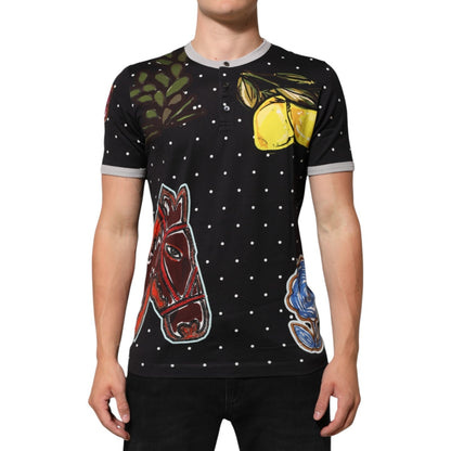 Black Polka Dot Lemons Horse Henley T-Shirt
