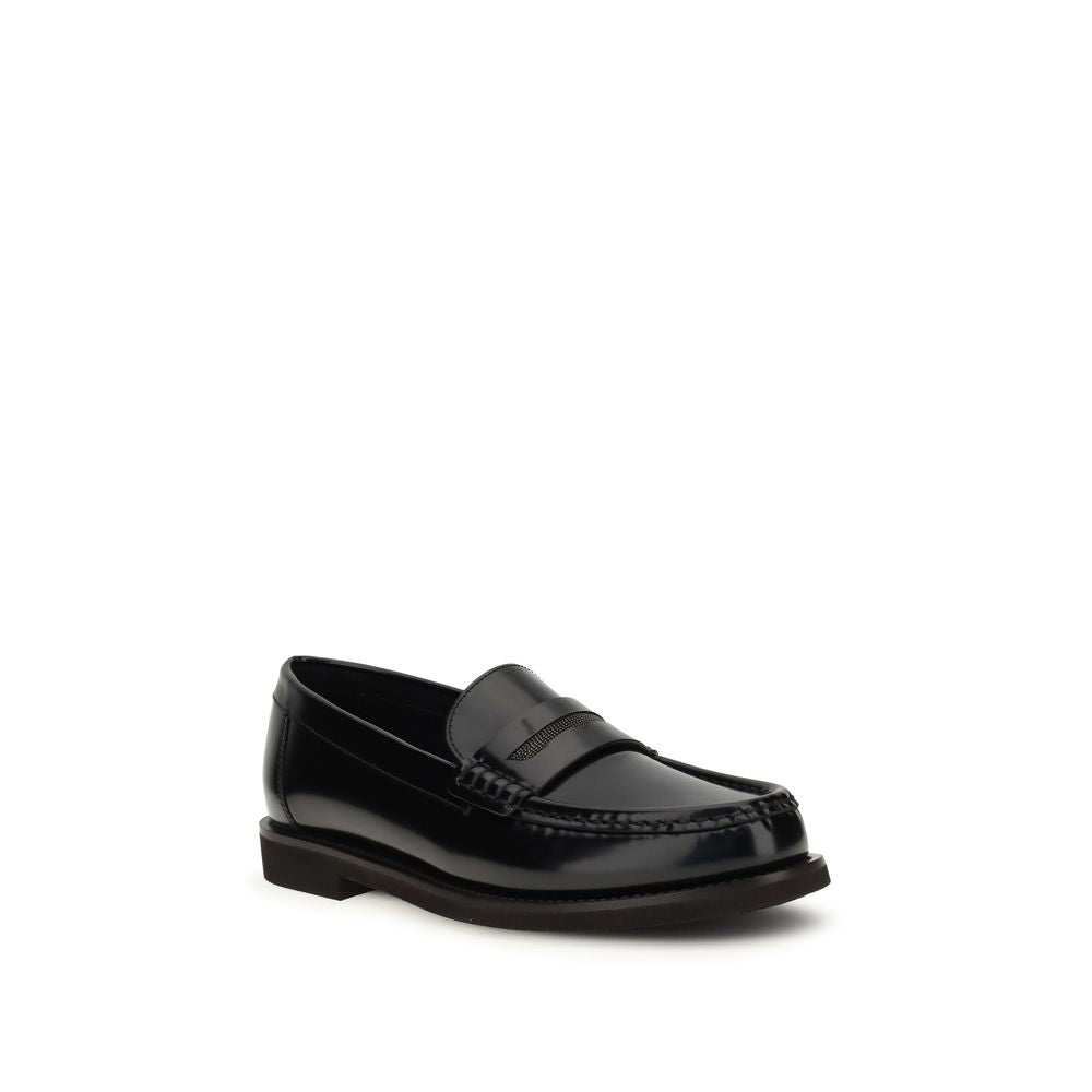 Black Leather Slip-On Loafers