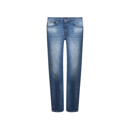 Blue Cotton Straight-Leg Jeans