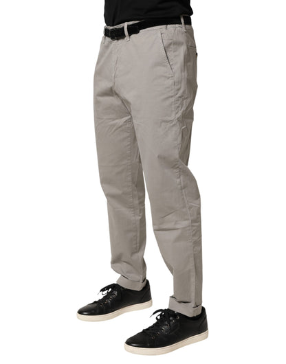 Gray Cotton Stretch Tapered Fit Men Chino Trouser Pants