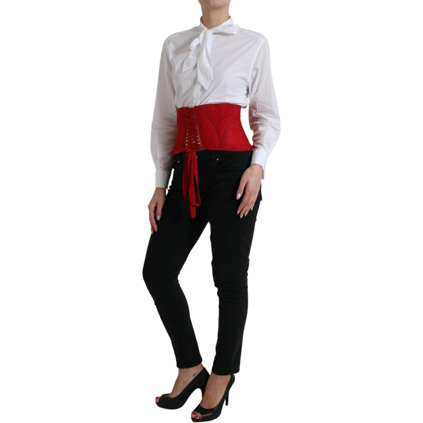 Red Silk Belt Waist Lace Up Strap Corset