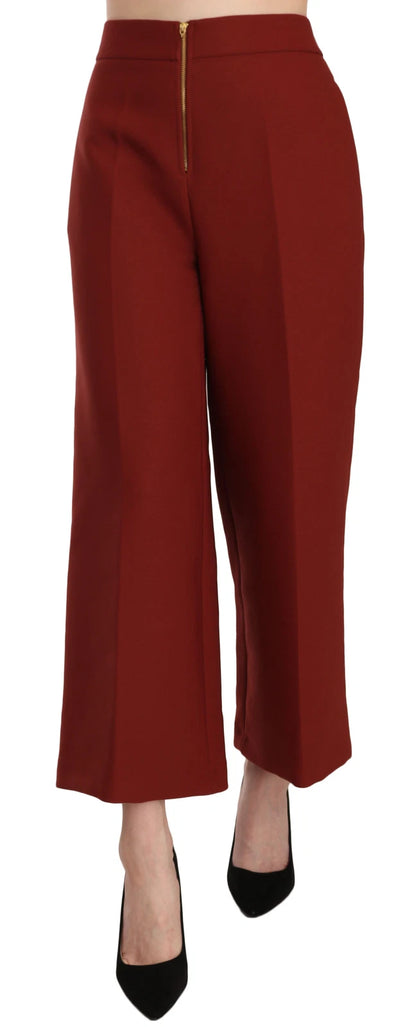 Red High Waist Cropped Flared Dress Formal Trouser Pants