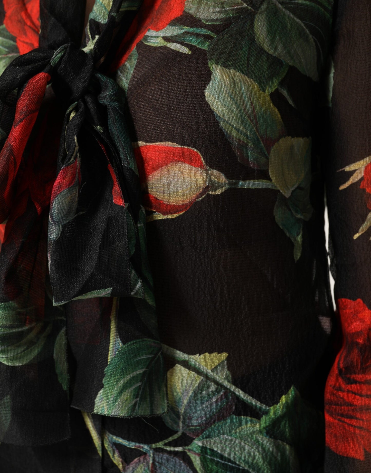 Black Floral Long Sleeves Silk Blouse Top