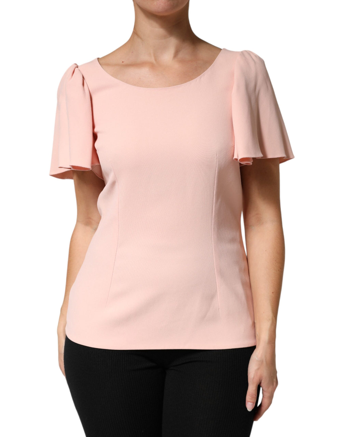 Pink Short Sleeves Round Neck Blouse Top