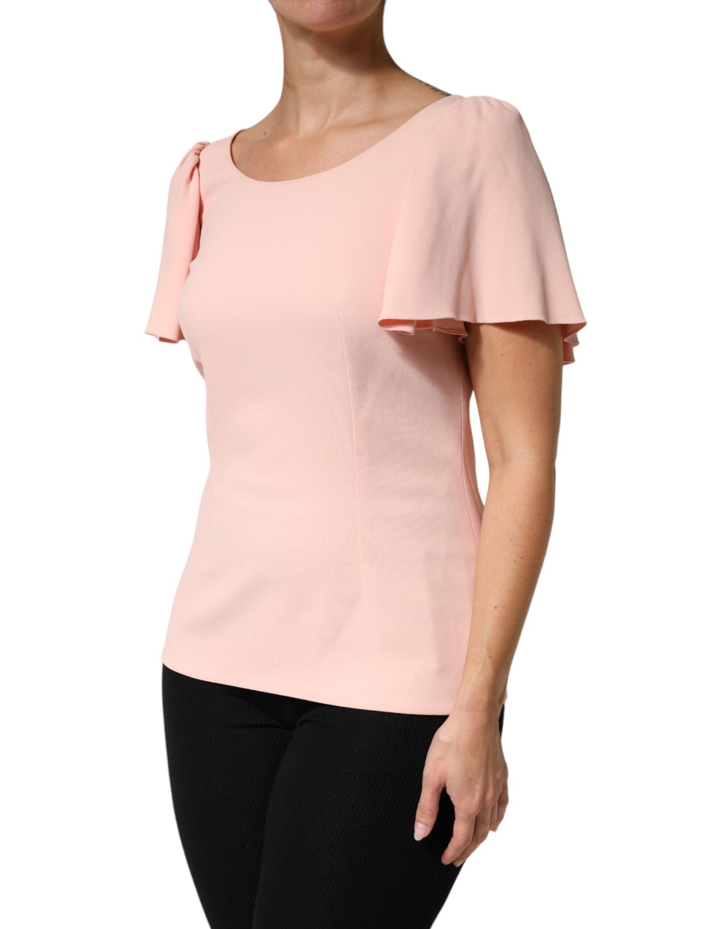 Pink Short Sleeves Round Neck Blouse Top