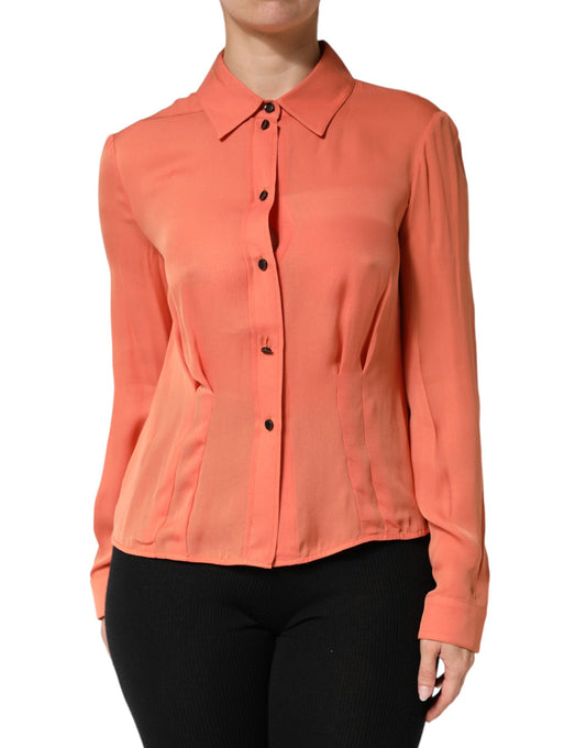 Orange Collared Button Down Long Sleeves  Top