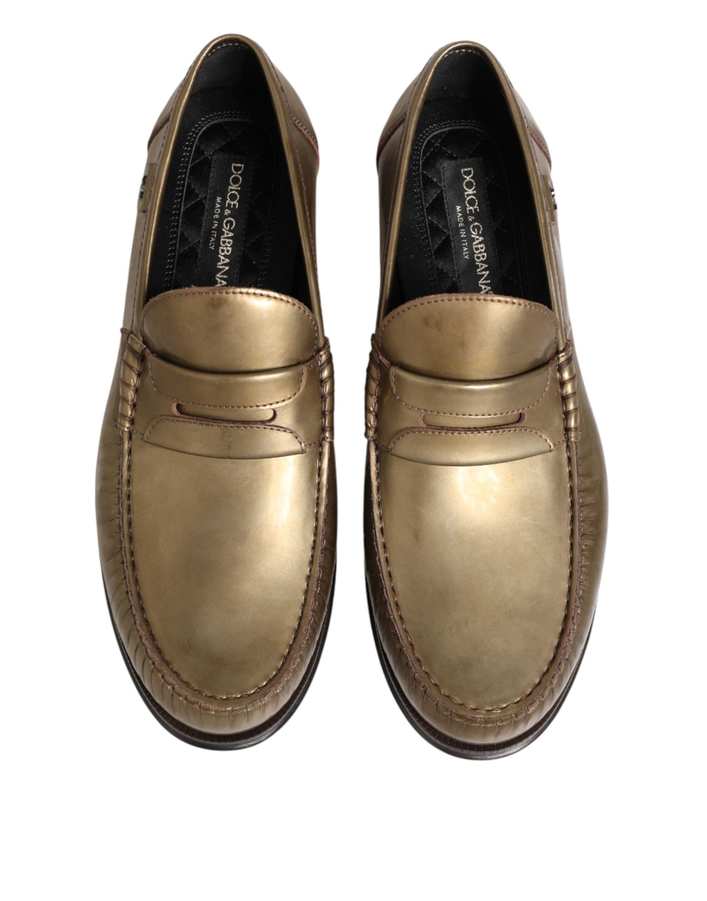 Gold Leather Slip On Dress Men Loafers Shoes