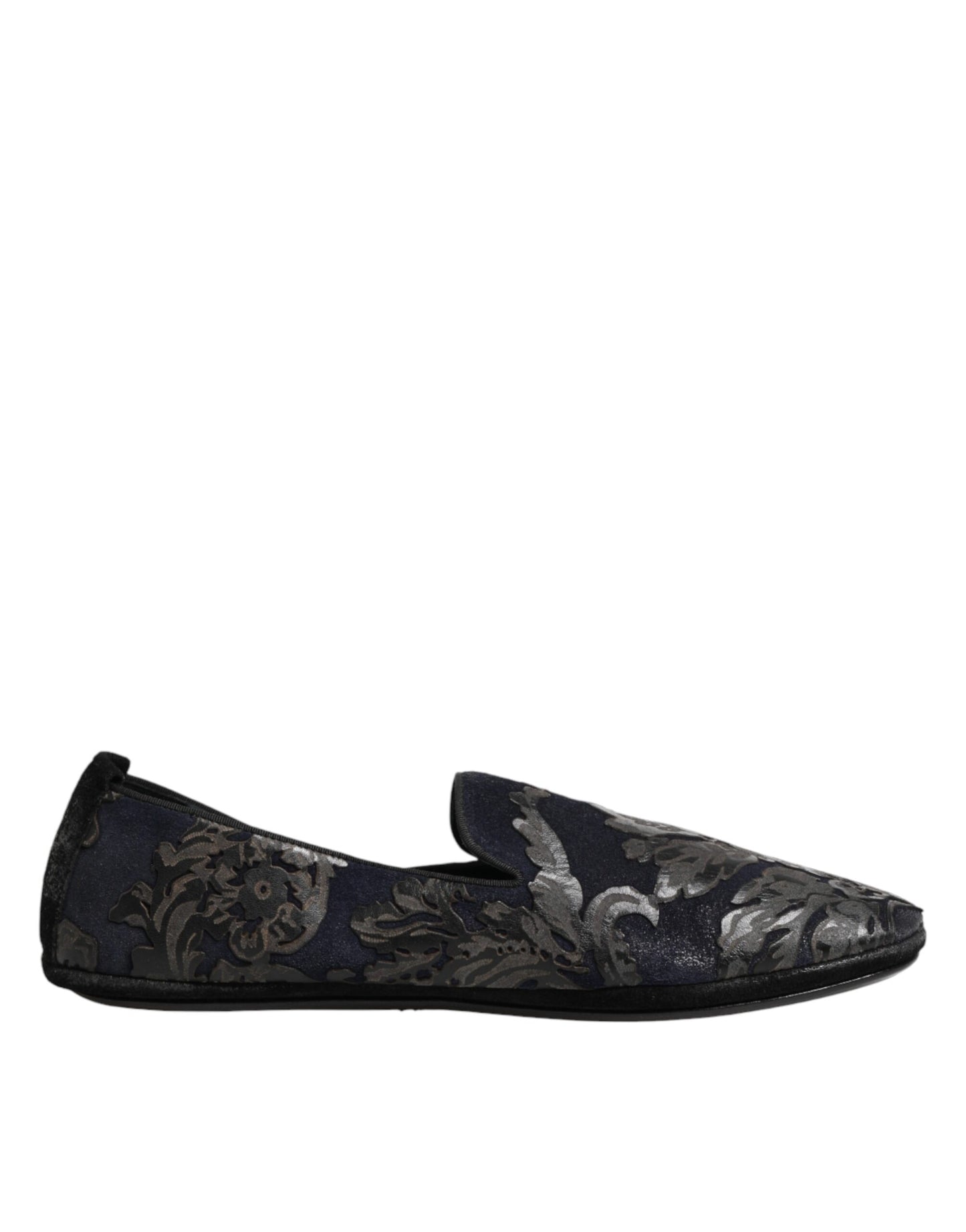 Black Jacquard Leather Slip On Loafers Shoes