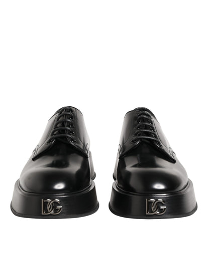 Black Calfskin Leather Men Derby Dress Shoes