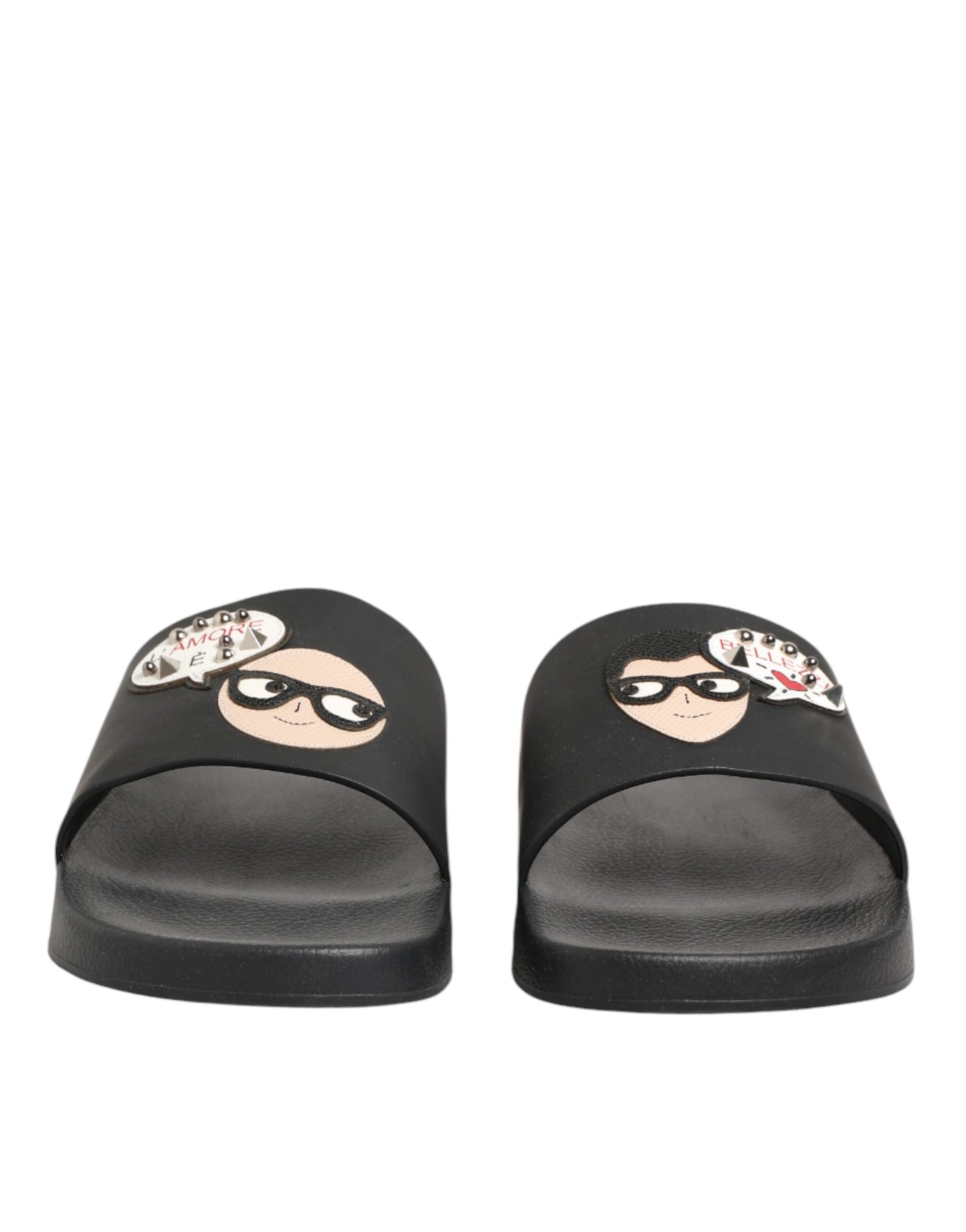 Black Leather Slides Sandals Beachwear Shoes