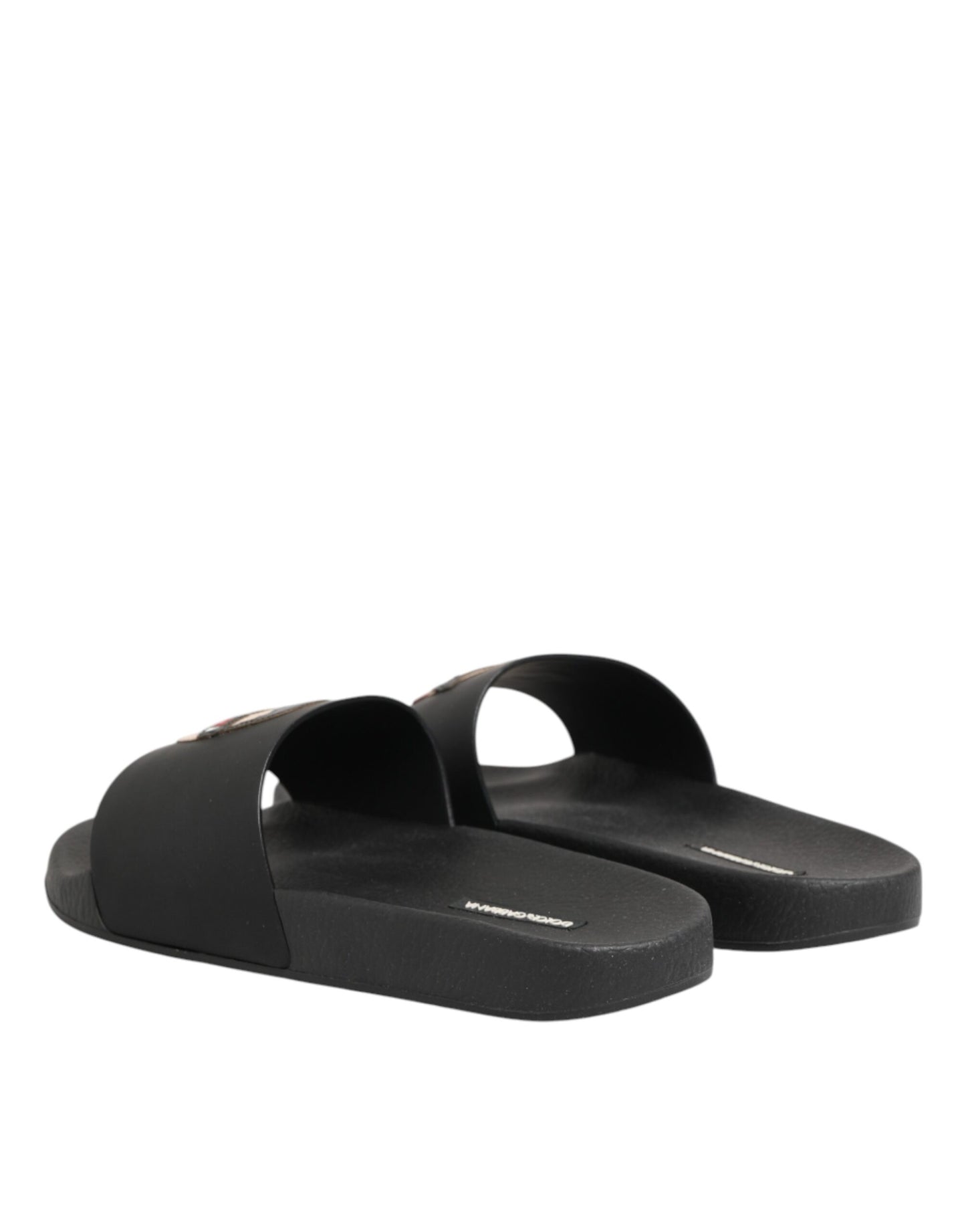 Black Leather Slides Sandals Beachwear Shoes