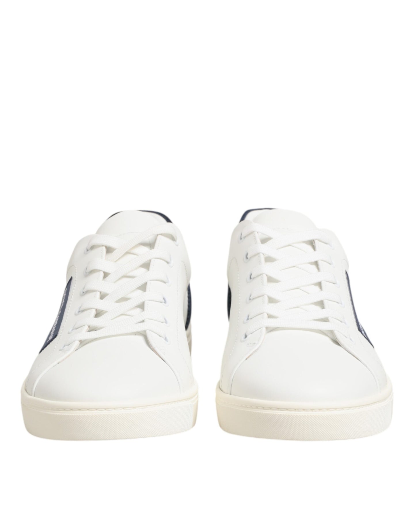 White Blue Leather Logo Patch Sneakers Shoes