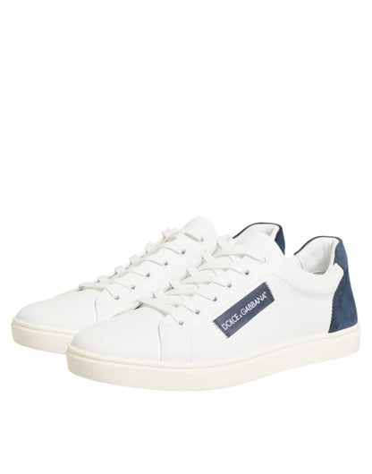 White Blue Leather Logo Patch Sneakers Shoes