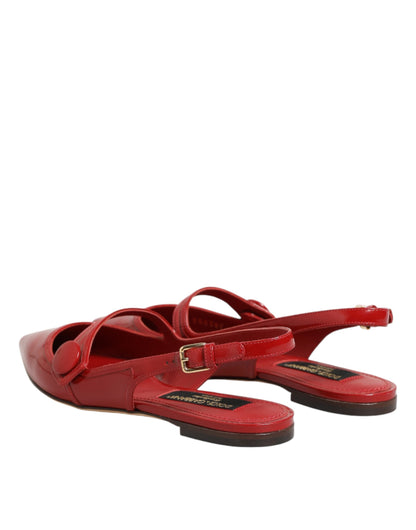 Red Leather Slingback Flats Sandals Shoes