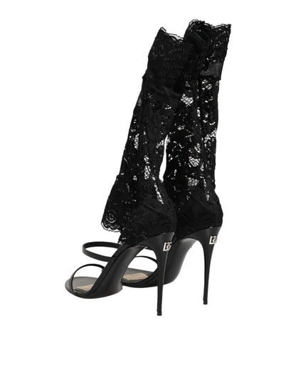 Black Floral Lace Heels SANDALS Shoes