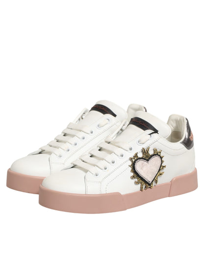 White Leather Sacred Heart Sneakers Shoes
