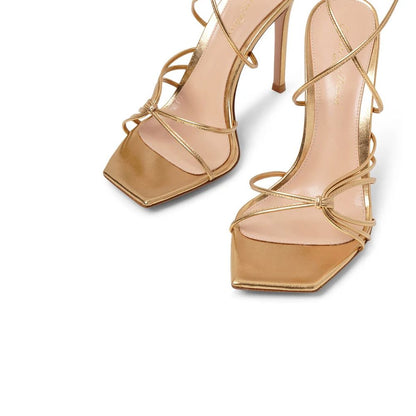 Gold Calfskin Stiletto Heel Sandals