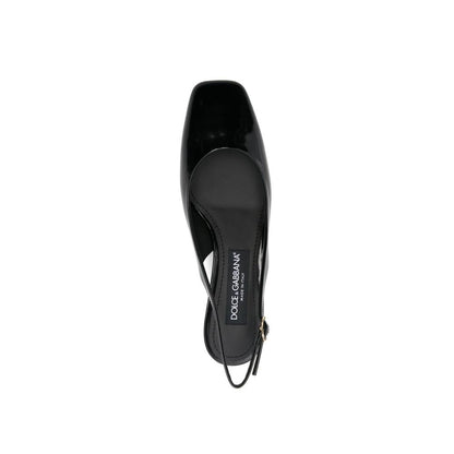 Black Calfskin Mid Heel Pumps