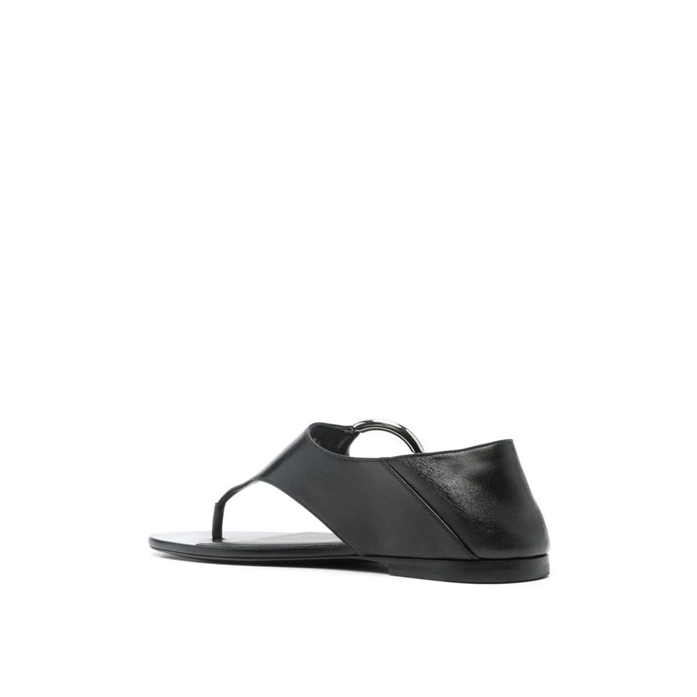 Black Calfskin Strap-On Sandals