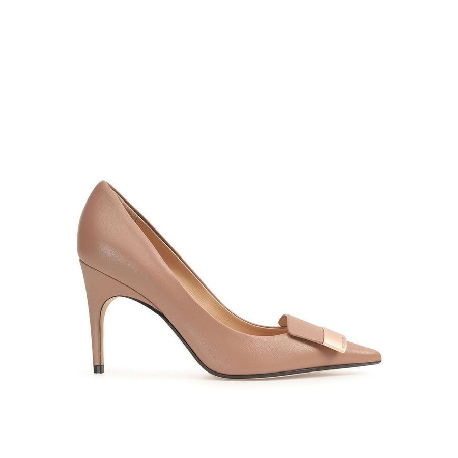 Beige Calfskin High Heel Pumps