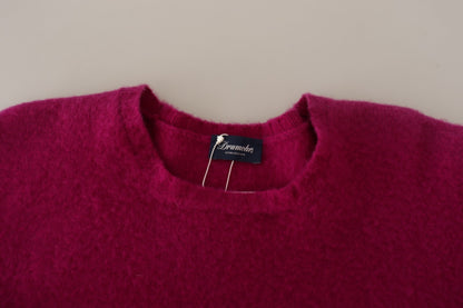 Dark Pink Long Sleeves Round Neck Pullover Sweater