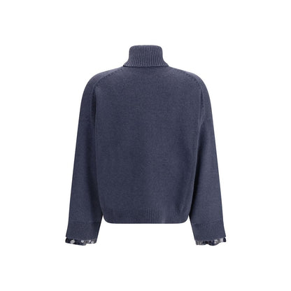 Blue Fleece Wool Turtleneck