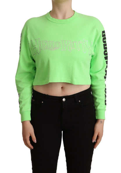 Mint Green Printed Long Sleeves Cropped Top Sweater