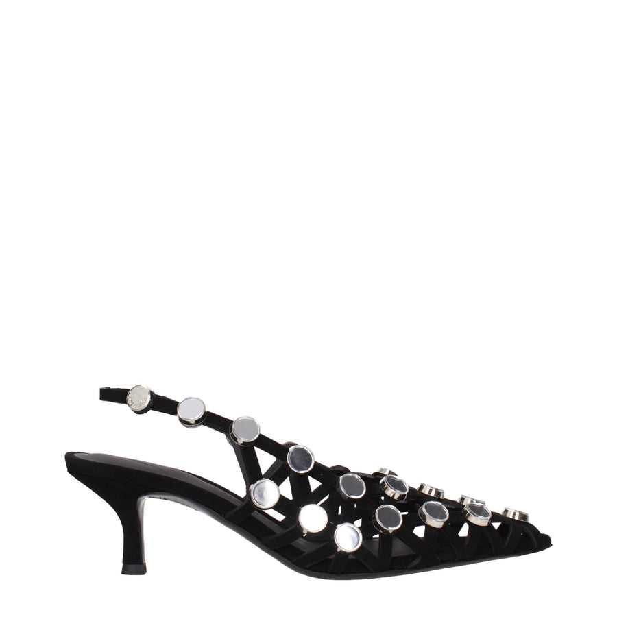 Black Leather Stiletto Heel Sandals