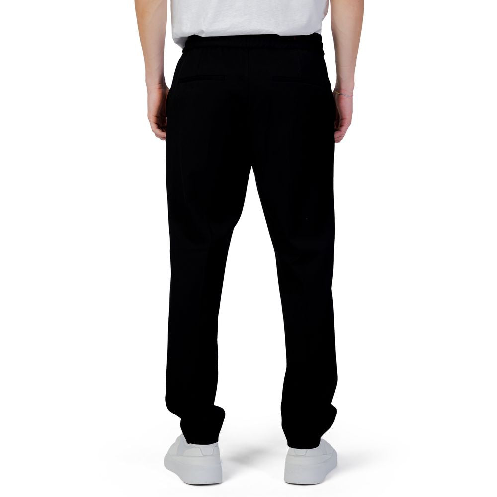 Black Polyester Casual Pants