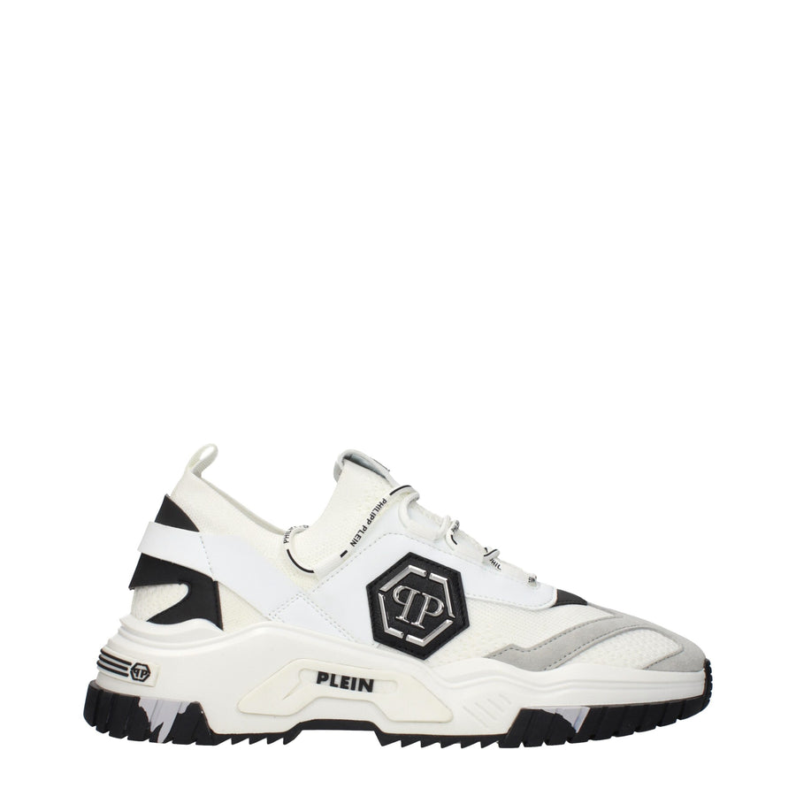 White Fabric Chunky Sneakers