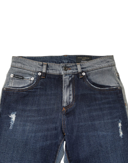 Blue Two Tone Cotton Men Skinny Denim Jeans