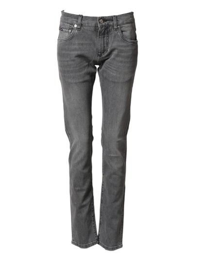 Gray Cotton Mid Waist Skinny Denim Jeans