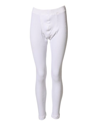 White Cotton Mid Waist Tights Leggings Pants