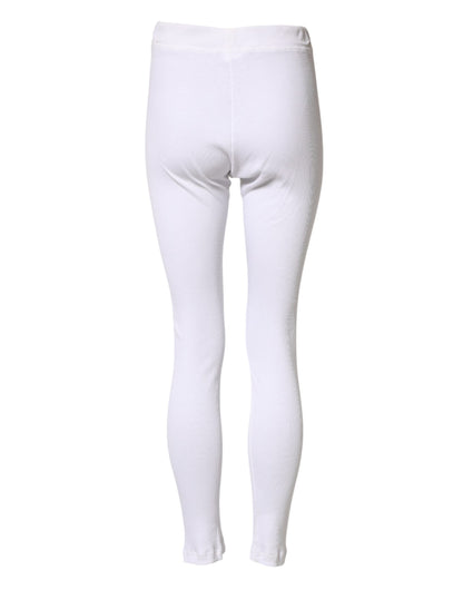 White Cotton Mid Waist Tights Leggings Pants