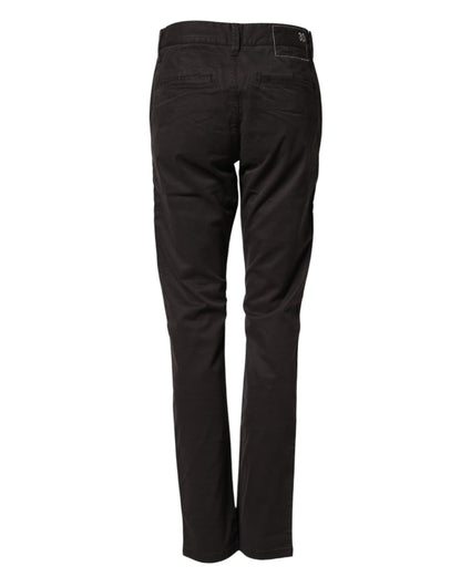 Dark Brown Cotton Stretch Straight Mid Waist Trouser Pants