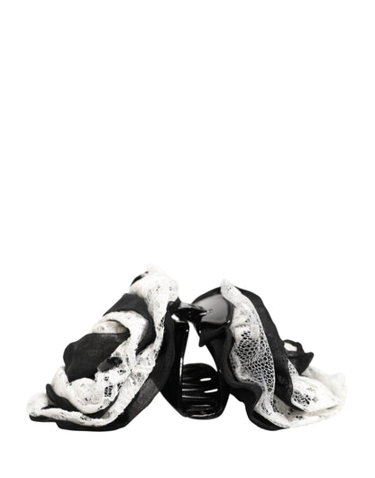 Black White Silk Floral Lace Crystal Accessory Hair Claw
