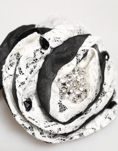 Black White Silk Floral Lace Crystal Accessory Hair Claw