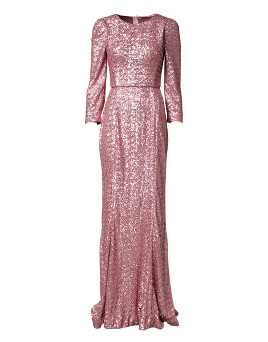 Pink Sequinned Mermaid Long Gown Dress