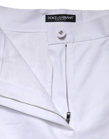 White Cotton High Waist WideLeg Cropped Pants