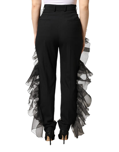 Black High Waist Tulle Wool Trouser Pants
