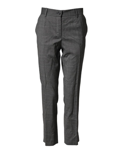 Dark Gray Check Tartan VirginWool Dress Pants