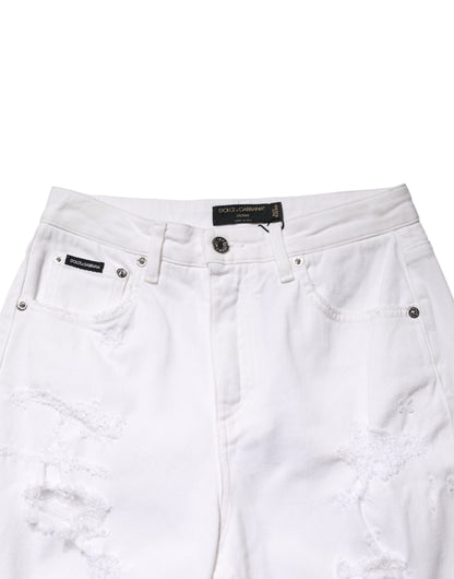 White Distressed Cotton BOYFRIEND Denim Jeans