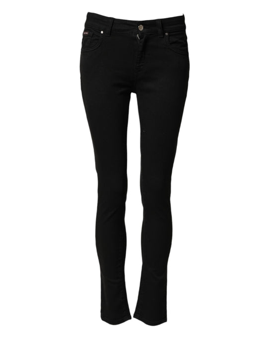 Black Cotton Skinny Mid Waist Denim Jeans