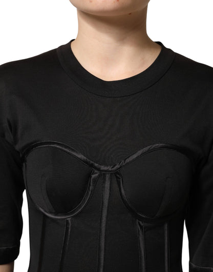 Black Cotton Bustier Corset Short Sleeves T-shirt