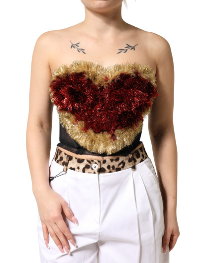 Black Gold Heart Bustier Corset Tinsel Top